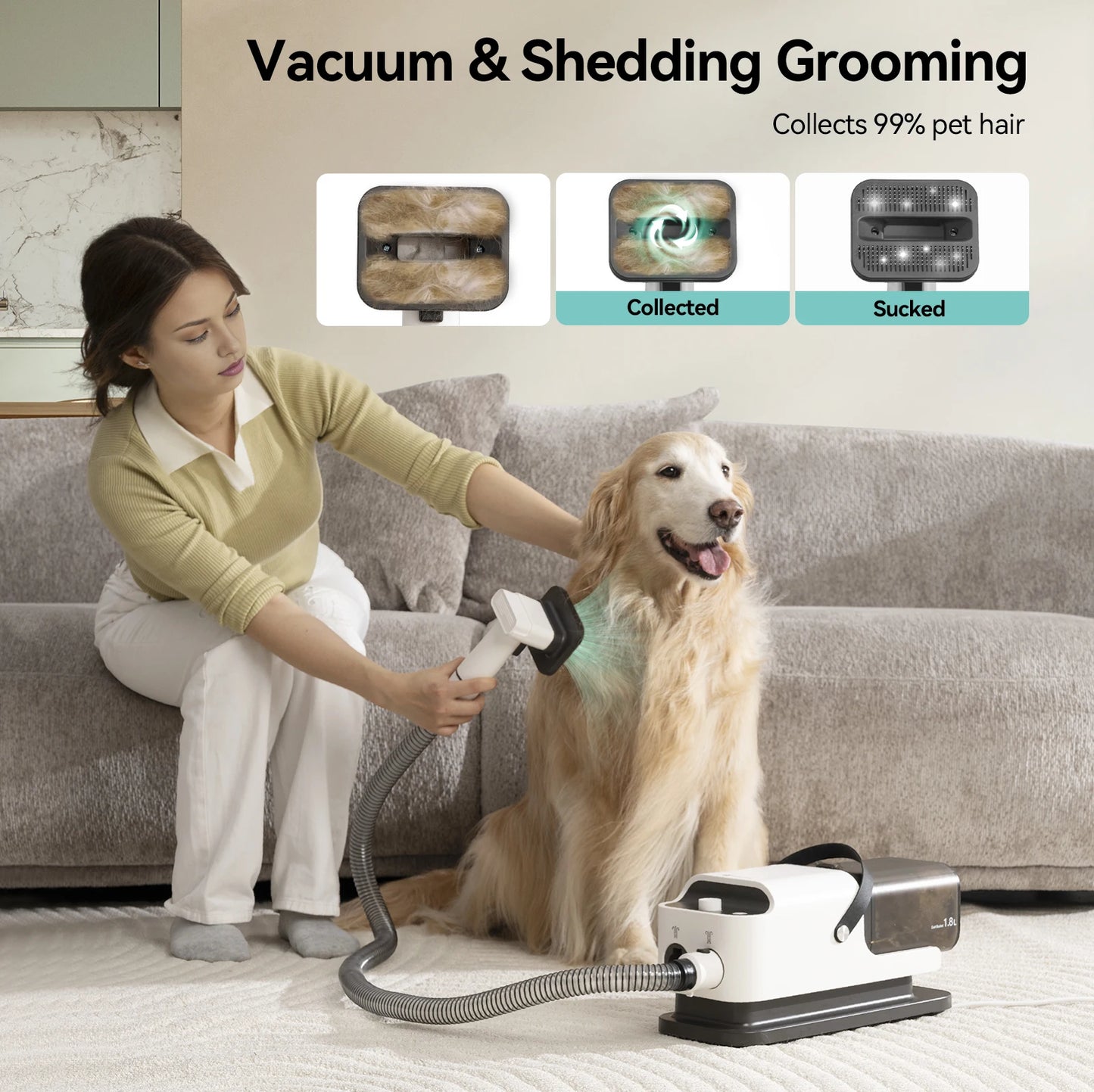 Amicura P1 Vacuum Cleaner And Hair Dryer 15kPa Pet Grooming Set Includes 5 Tools