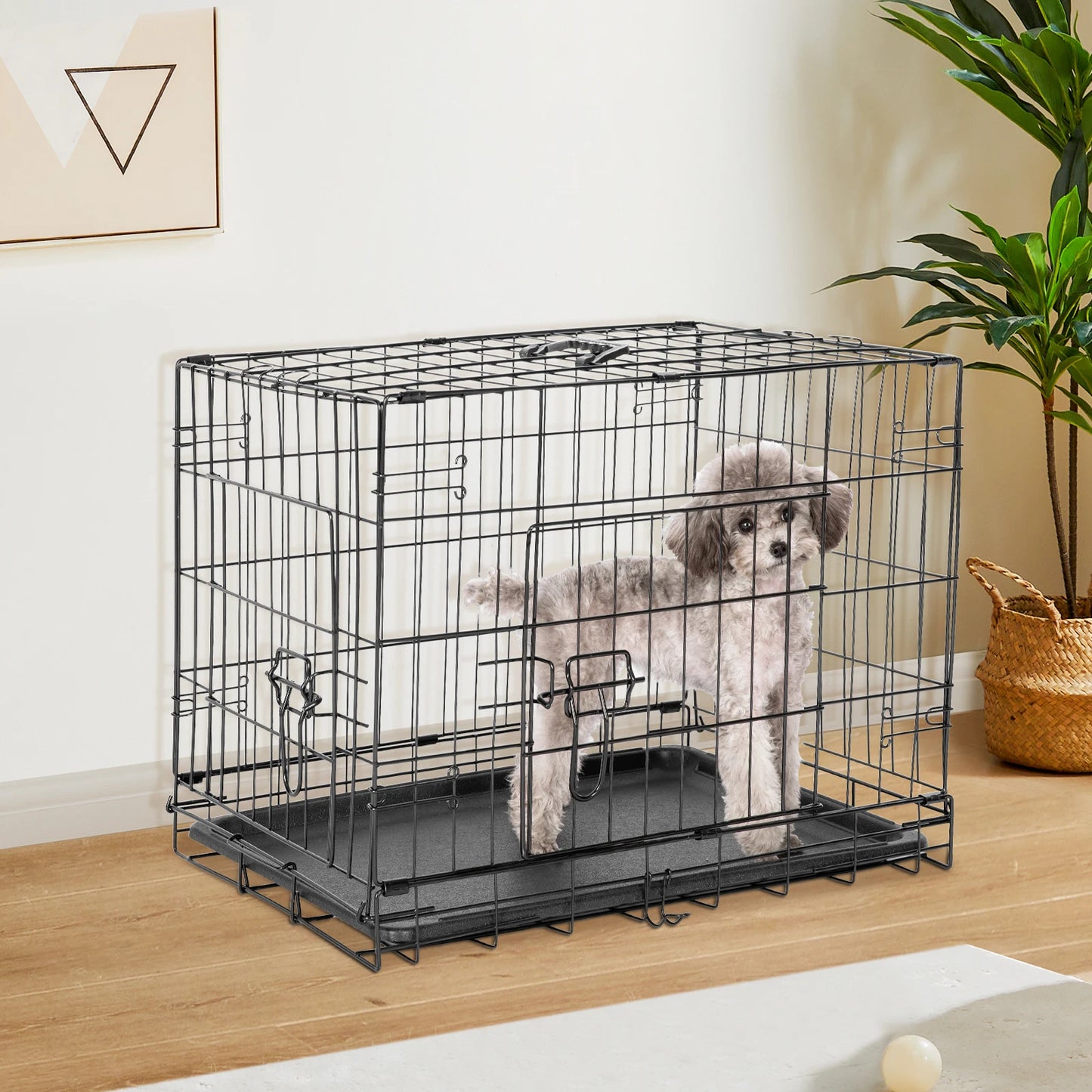 JHK Double Door Folding Metal Dog Cage With Leak Proof Tray