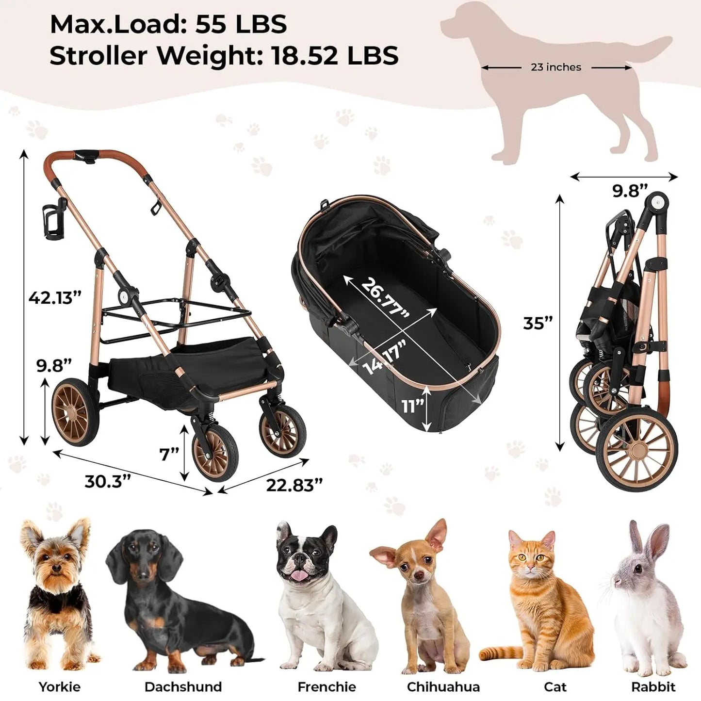 360 Degree High Wheels Foldable Pet Stroller 2In1 Buggy