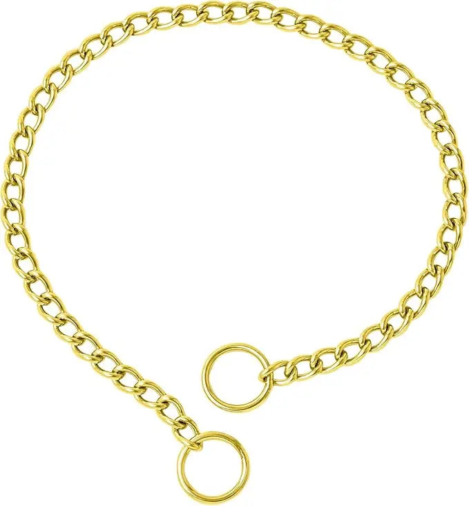 Dog Chain Collar, Metal Slip Collar, Heavy Duty Choke Collar, for Training, Control, Durable Steel Cuban Links, Avail, Gold, S