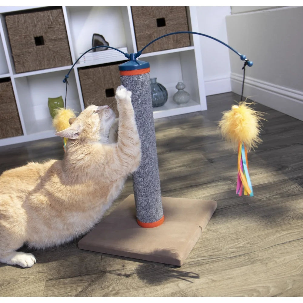 Scratch N Spin Carpet Cat Scratching Post With Interactive Wand