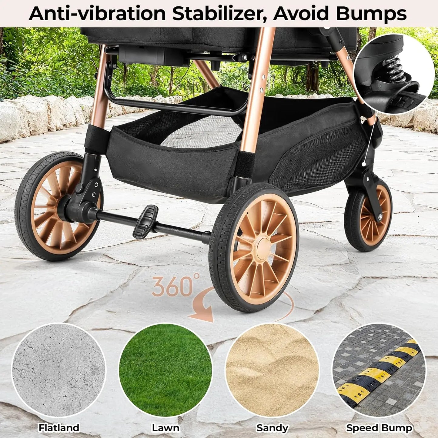 360 Degree High Wheels Foldable Pet Stroller 2In1 Buggy