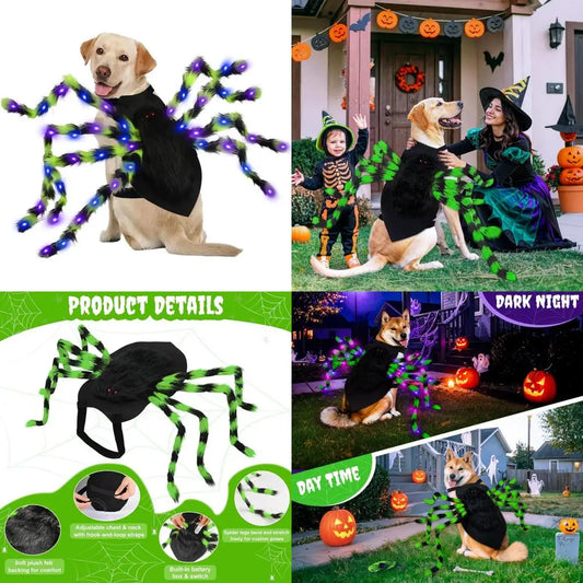Dog Halloween Costume Large Breed, Furry Dog Spider Costume with 64 LED, Funny Halloween Dogs Costumes for Large Dogs Medium Pet