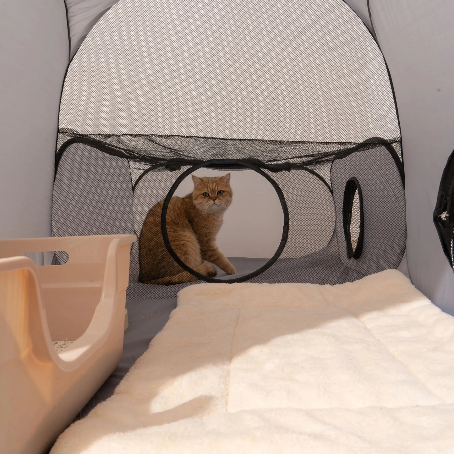 Foldable Pet Nest With Play Tunnel In Hard Oxford Cloth