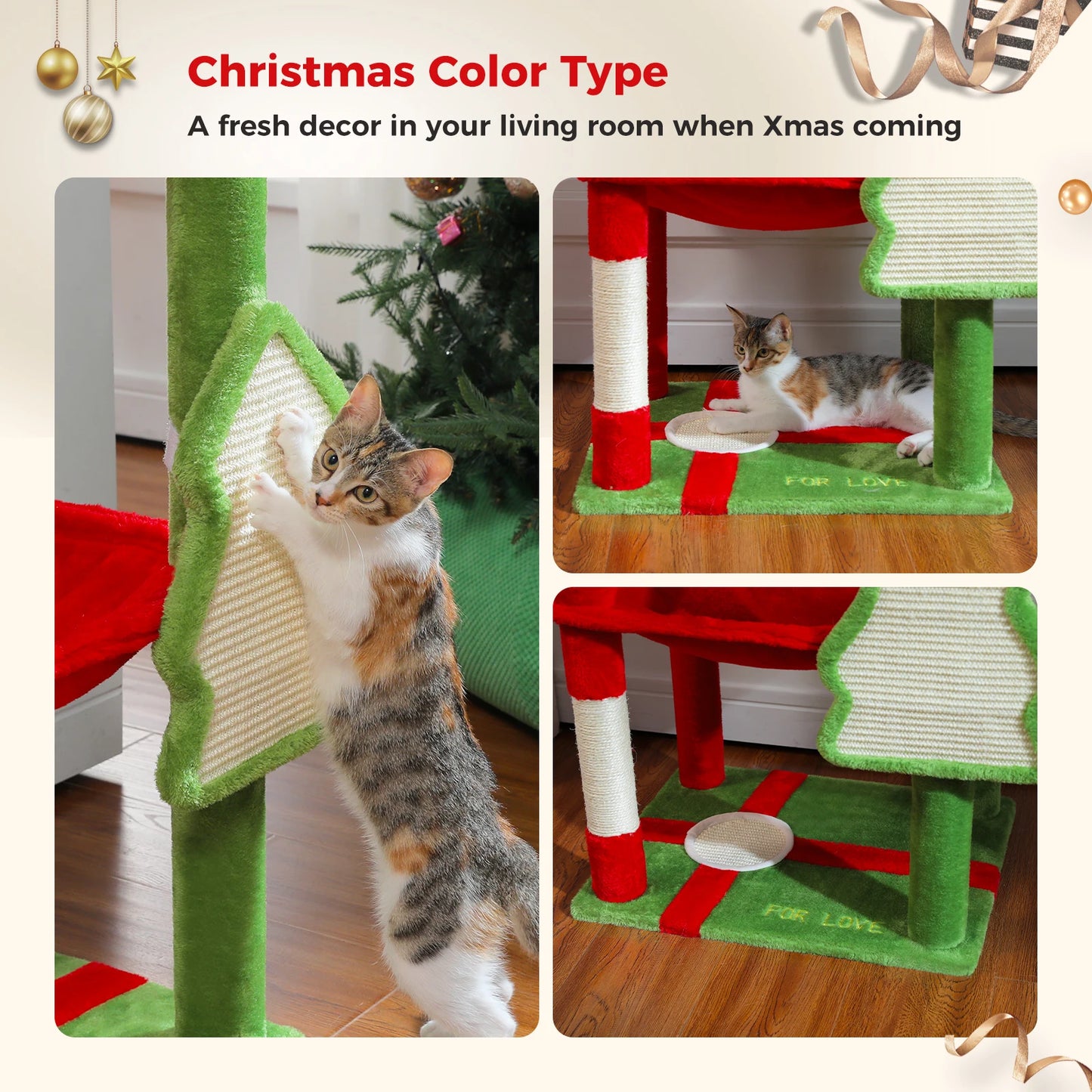 PAWZ Road Christmas Cat Tree Indoor Multi Level Tall Cat Tower Scratching Post