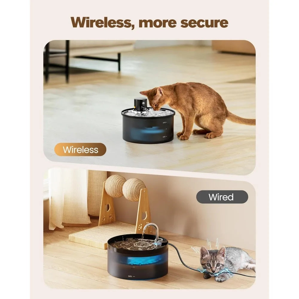 Hign-concerned Wireless Cat Water Fountain Rechargeable Cordless