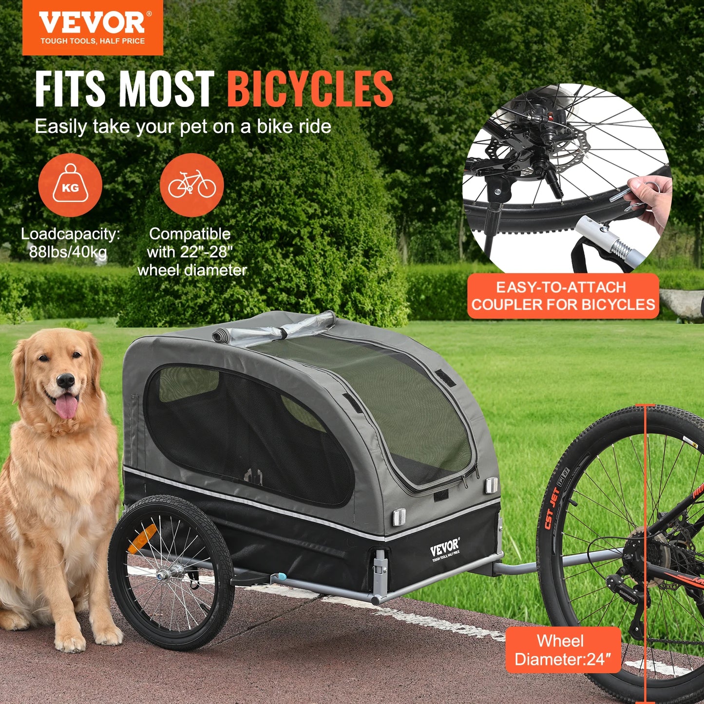 SucceBuy 88 Lbs Dog Bike Trailer Carrier For Medium Dogs