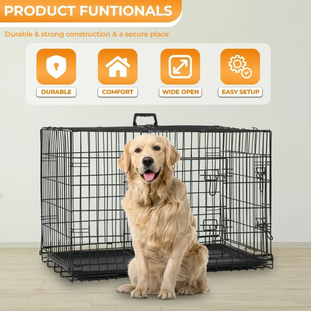 Large Dog Crate Kennel Double-Door Folding Playpen