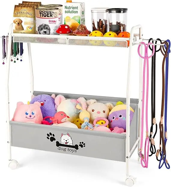 2-Tier Mobile Dog Toy Storage Basket Organizer For Living Room