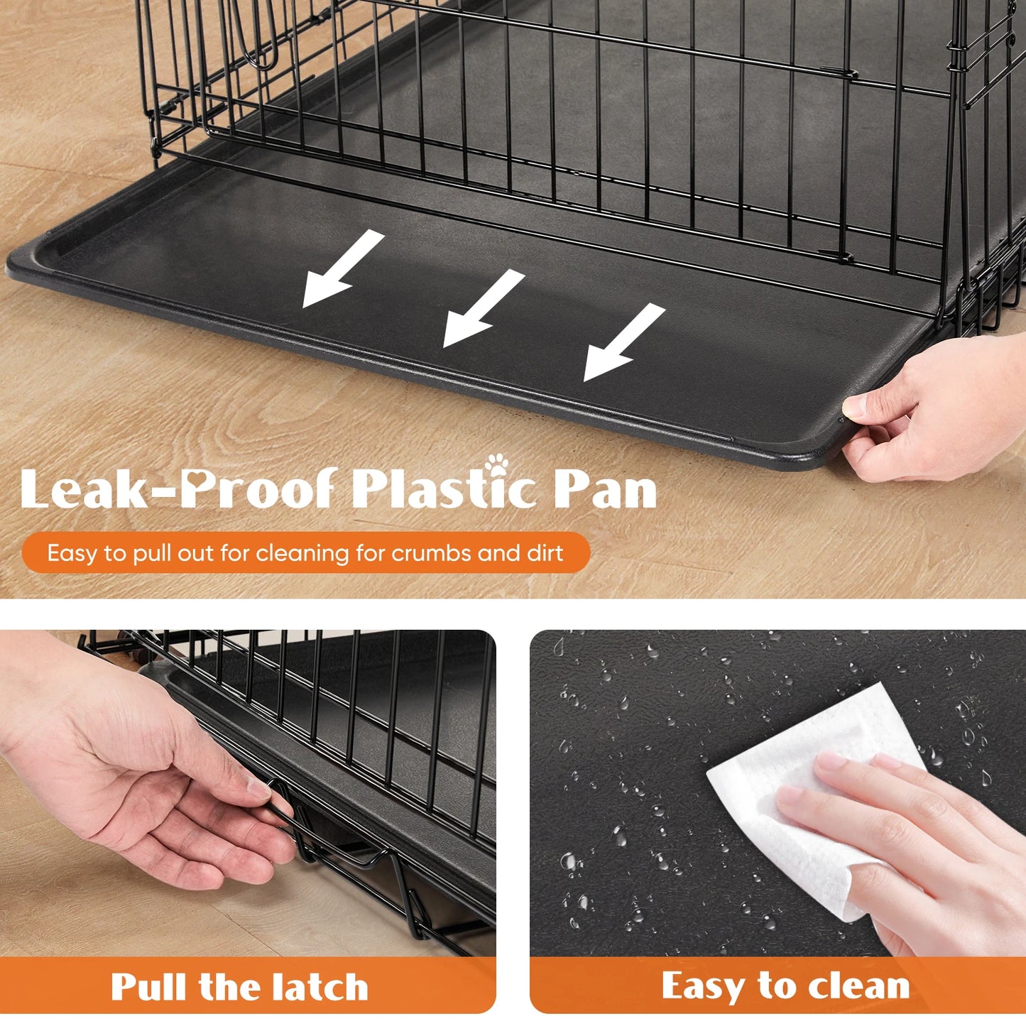 JHK Double Door Folding Metal Dog Cage With Leak Proof Tray