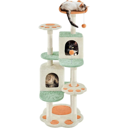 Yaheetech 57.5in Cat Tree Tower, Multi-Functional Activity Center w/Cat Paw-Shaped Platform, Scratching Posts, 2 Condos and Dang