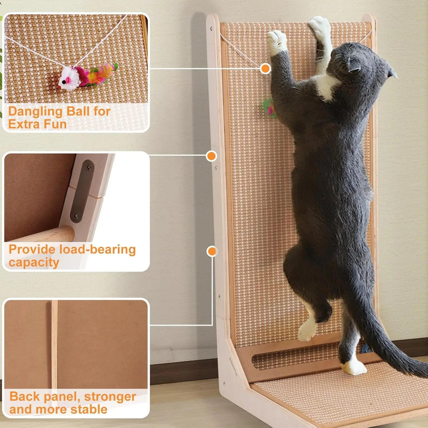Yungaspy Wooden Sisal Cat Scratcher Indoor L Shaped Scratch Pad