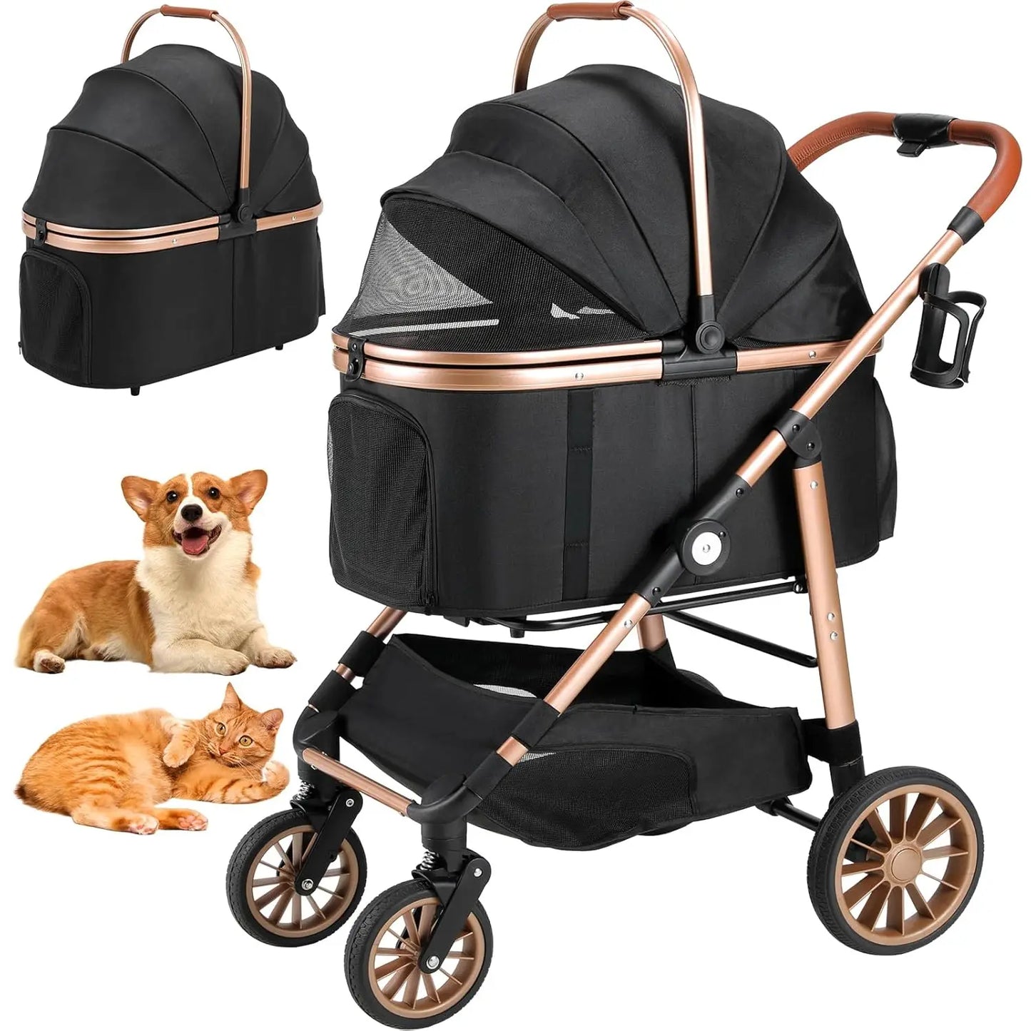 360 Degree High Wheels Foldable Pet Stroller 2In1 Buggy