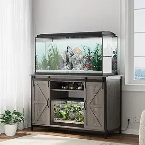 VOWNER Farmhouse Aquarium Stand With Power Outlet And Sliding Door