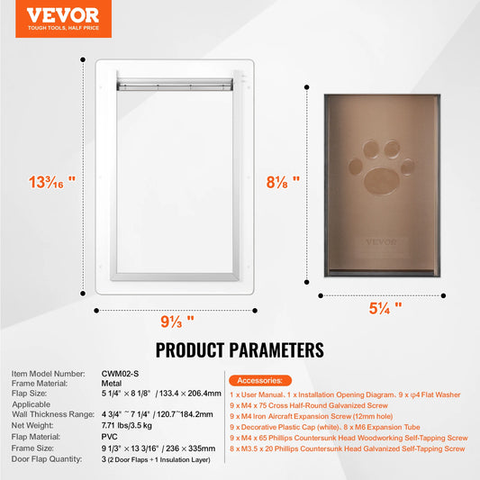 Dog Door Metal Frame Lock Three Flap Weatherproof Pet Door
