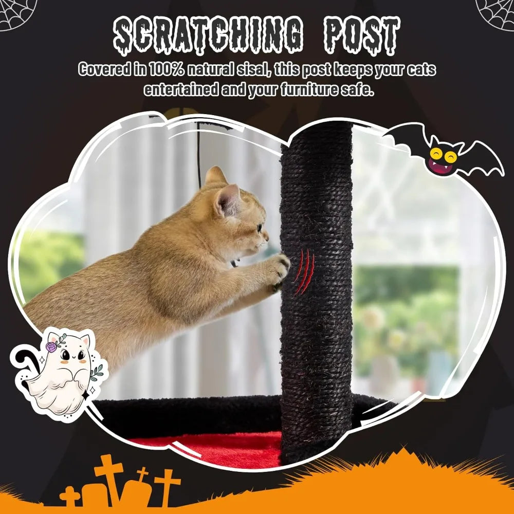 Erinnyees Gothic Cat Tree, Black Cat Tower for Indoor Kitties, 33.5 Kitty Condo with Scratching Post, Coffin Bed, Small Goth Tre