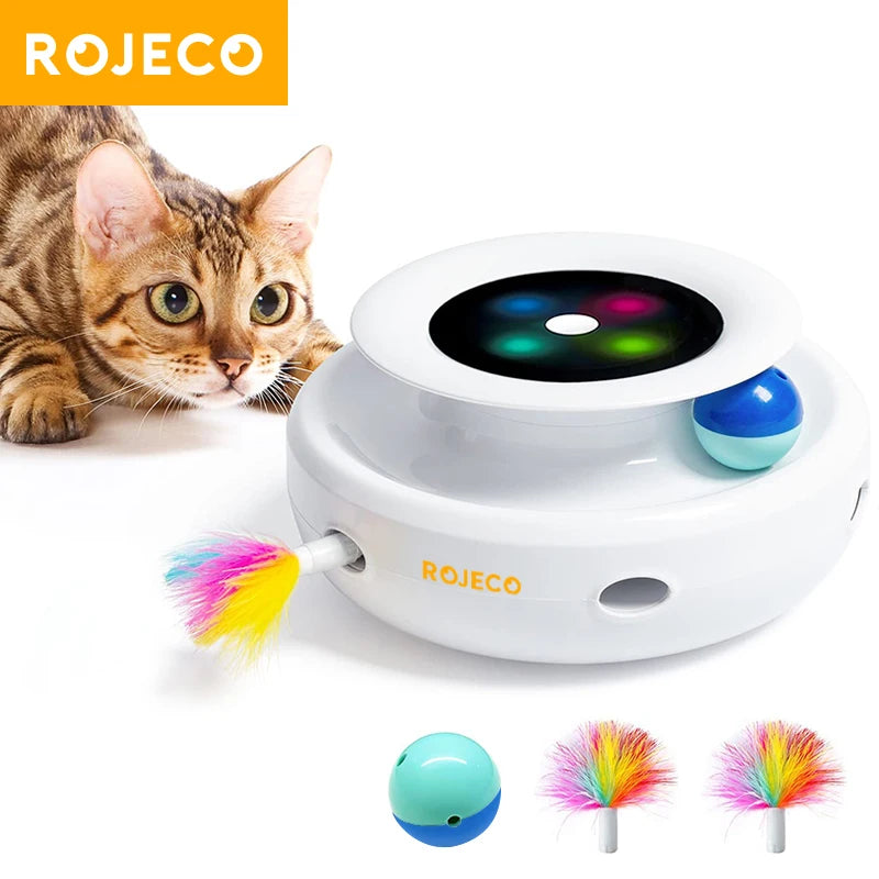 ROJECO 2-in-1 Cat Teaser Toy With Interactive Feather Ball