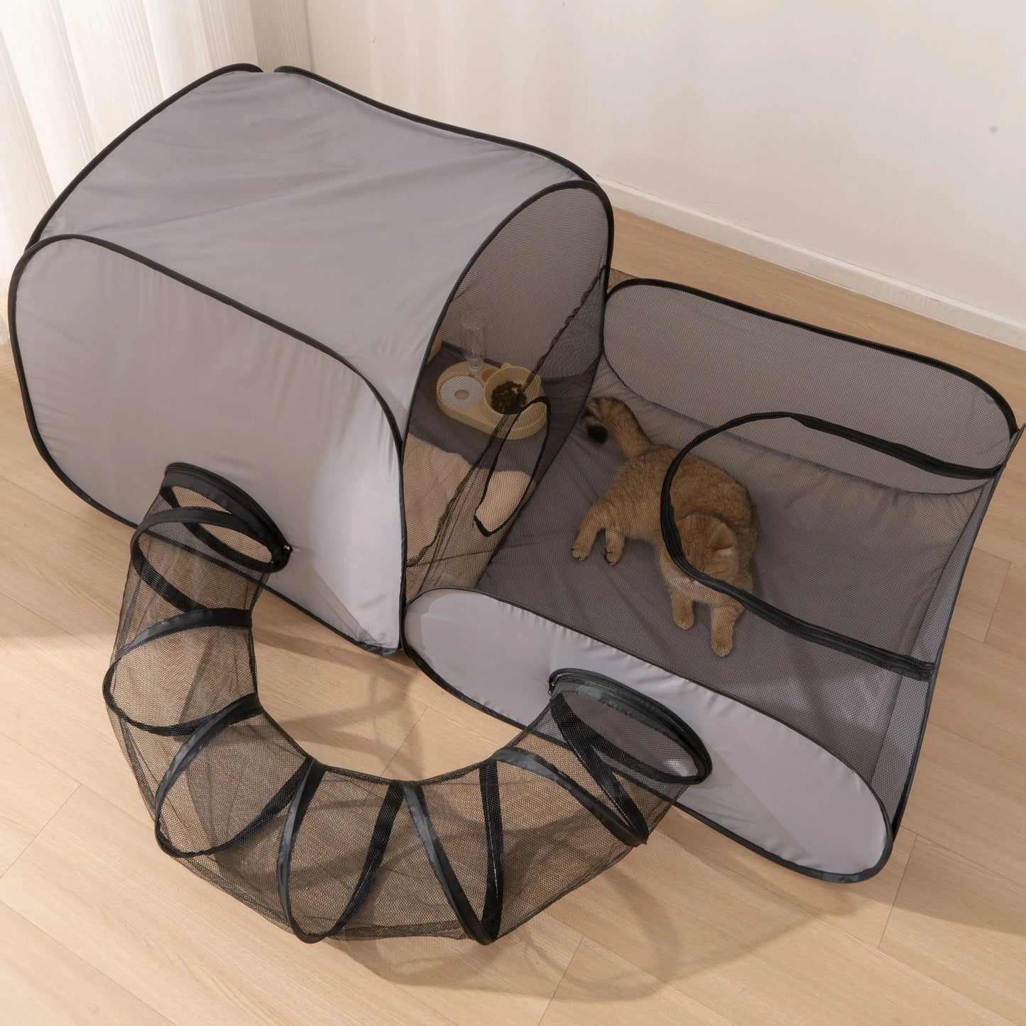 Foldable Pet Nest With Play Tunnel In Hard Oxford Cloth