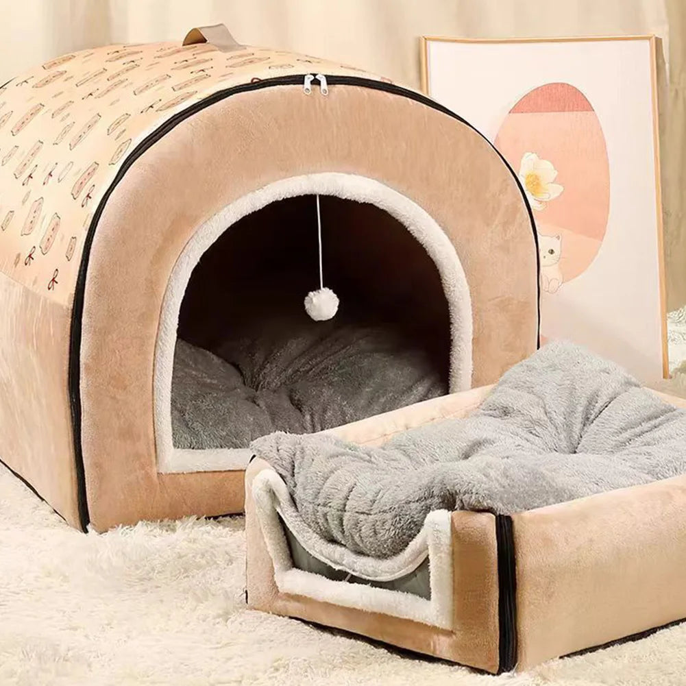 APWIKOGERCN Cat Cave Bed 2 In 1 With Washable Pillow