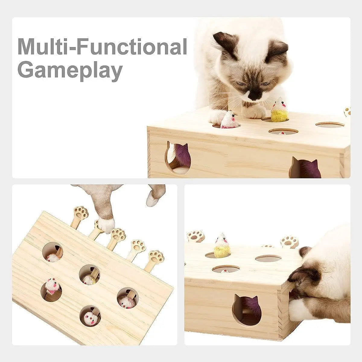 Mewoofun Interactive Cat Toy Whack A Mole Wood Game