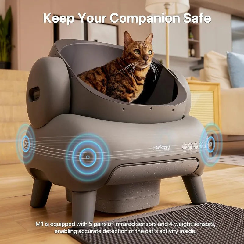 M1 Open-Top Self Cleaning Cat Litter Box, Automatic Cat Litter Box with APP Control, Odor-Free Waste Disposal Includes Trash
