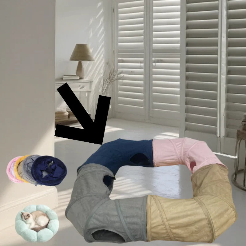 Collapsible Cat Suede Tunnel Multiway Hide Toy for Pets