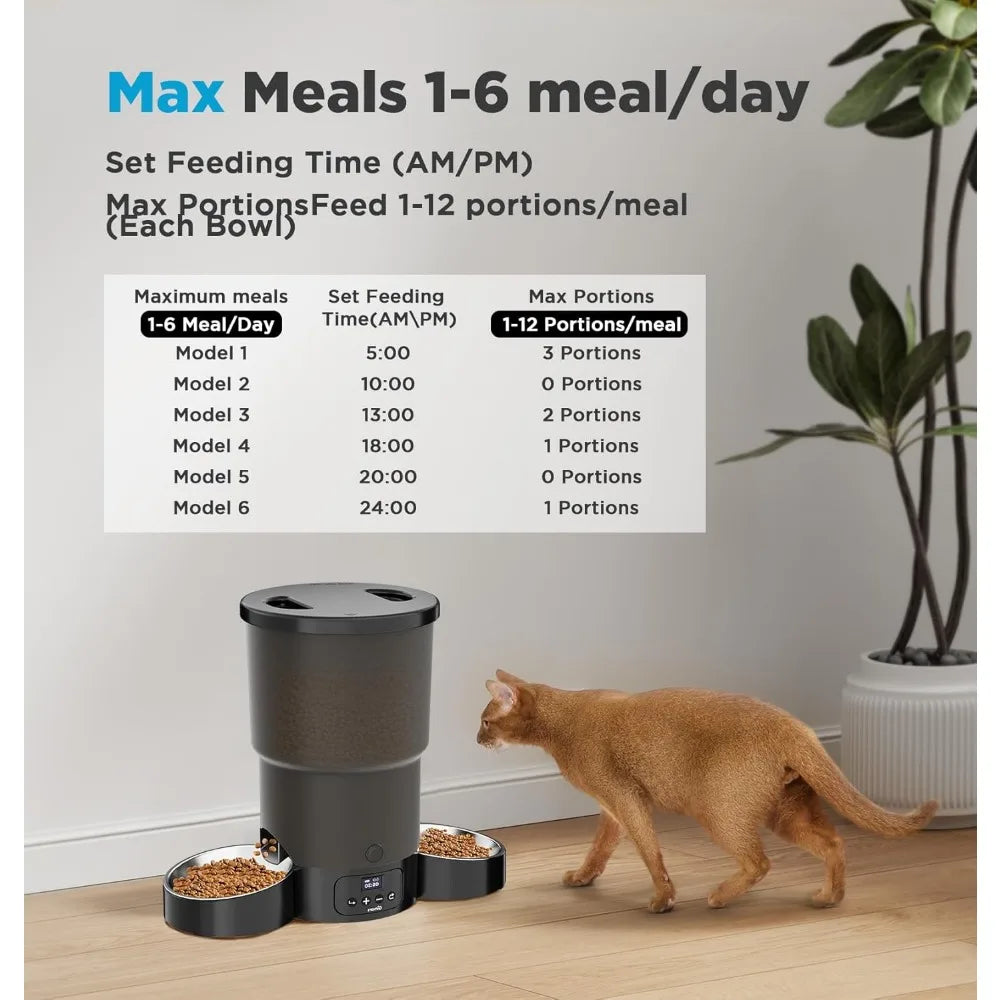 Automatic Cat Feeder 5L Programmable Dual Power For 2 Cats