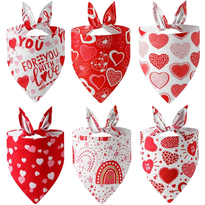 NONECN Valentine Heart Pattern Dog Bandana Washable Nylon Kerchief