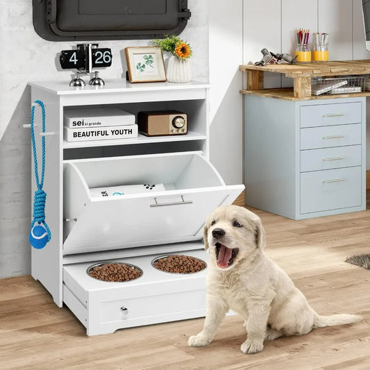 Pet Feeder Station With Double Pull-Out Dog Bowls