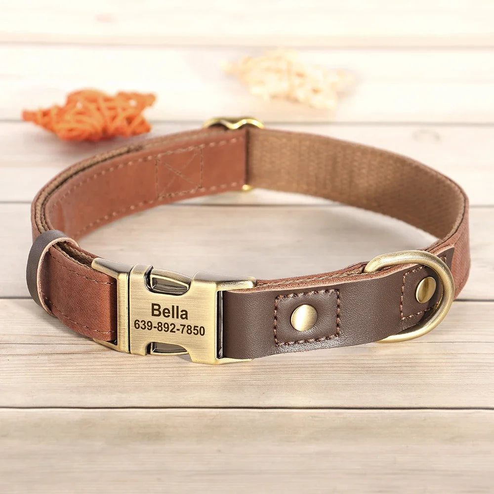 Didog PU Leather Dog Collar Personalized Engraved ID Tag Adjustable For Small Medium Large Dogs