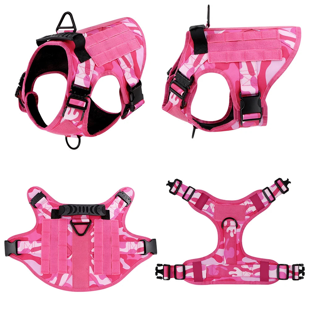Military Pink Camouflage Harness for Medium to Large Dogs