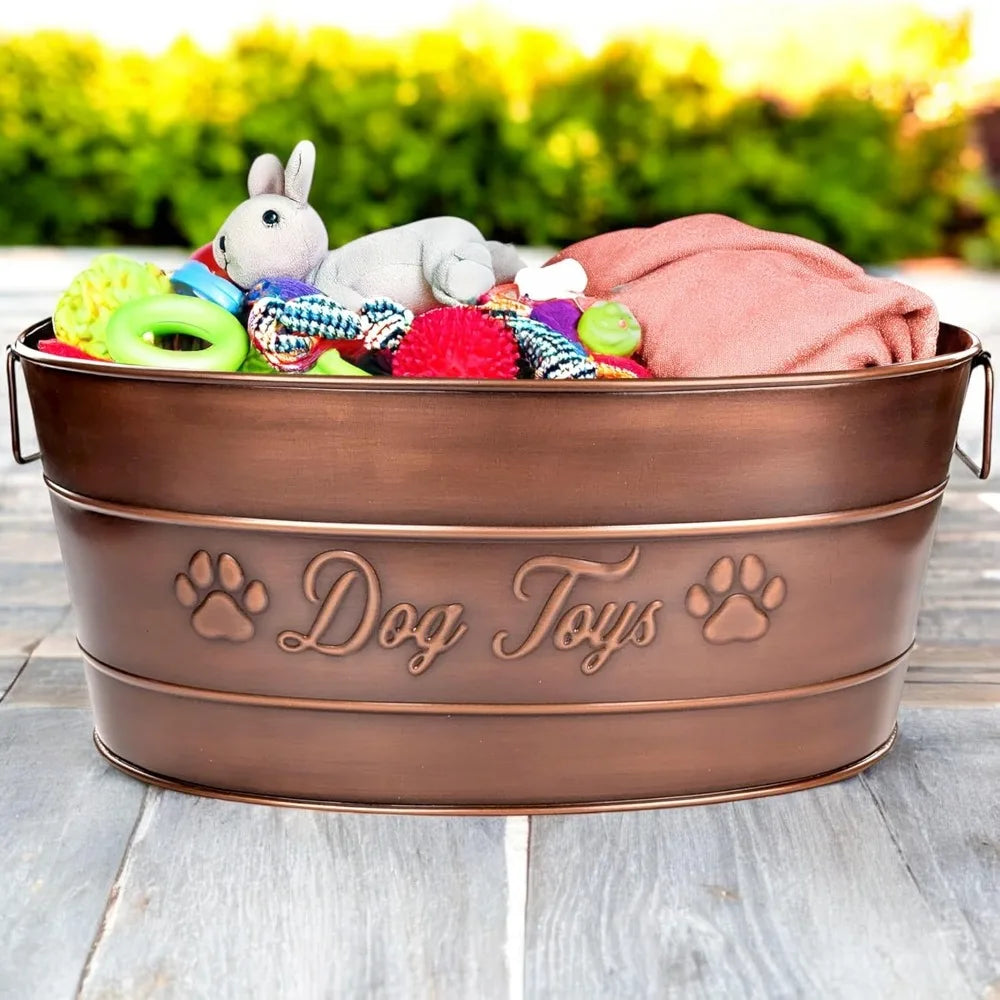Indestructible Galvanized Metal Dog Toy Bin With Handles