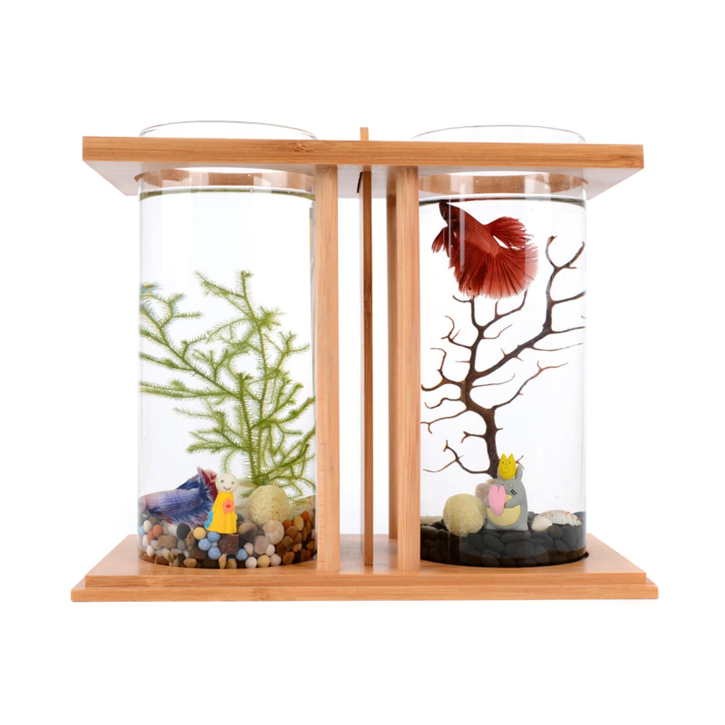 Creative Mini Fish Tank With Bamboo Wood And Dual Glass