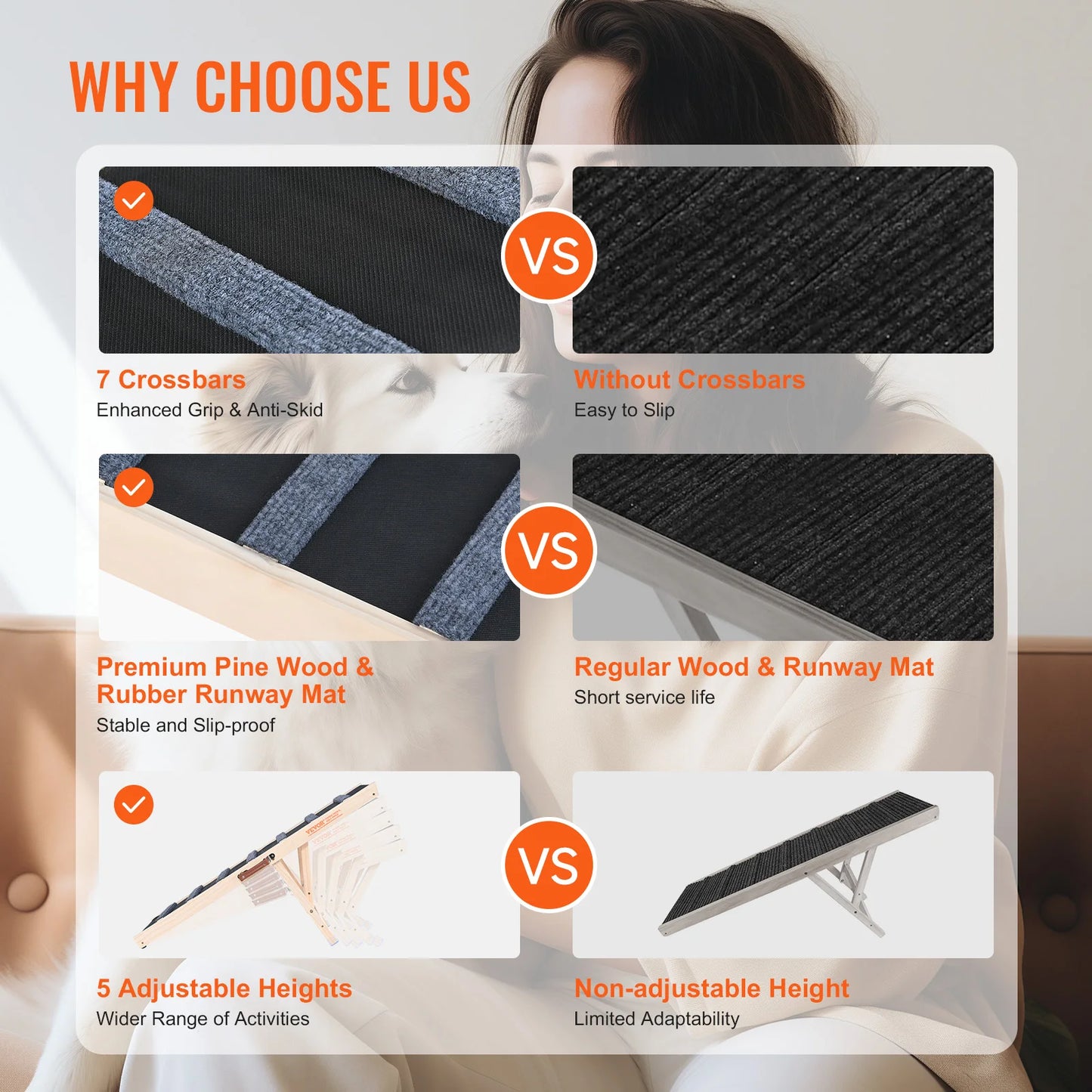 VEVOR Folding Dog Ramp Anti Slip Adjustable Wooden Ramp