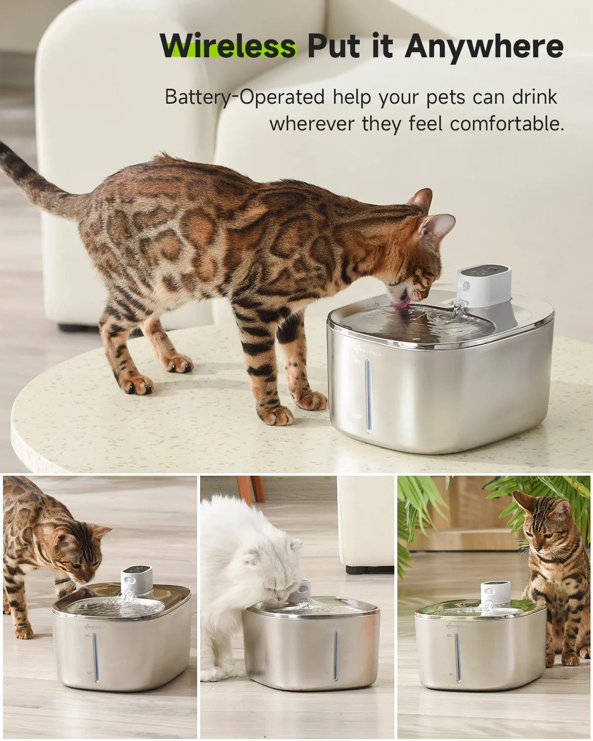 APETDOLA 4L Wireless Cat Water Fountain With Auto Sensor