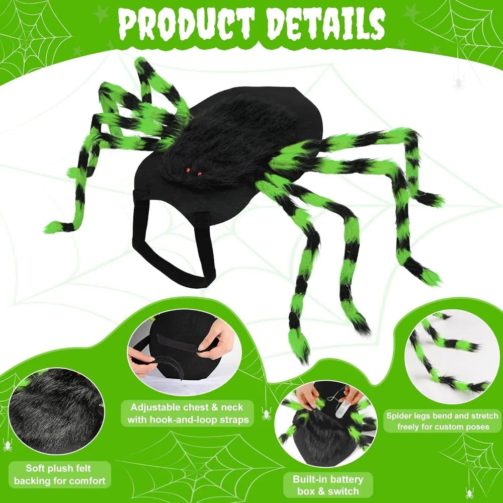 Dog Halloween Costume Large Breed, Furry Dog Spider Costume with 64 LED, Funny Halloween Dogs Costumes for Large Dogs Medium Pet