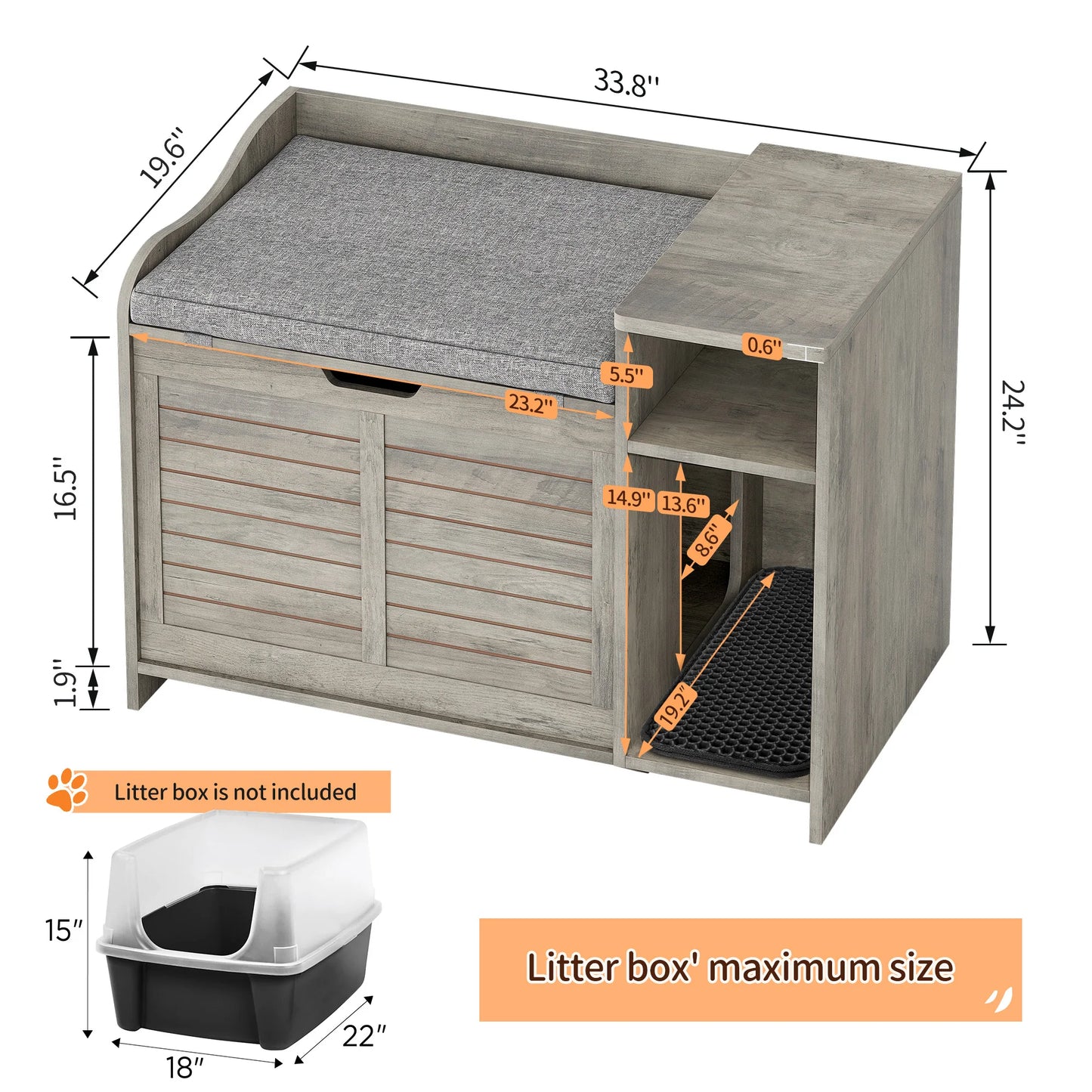 Wood Litter Box Enclosure For Cats With Scratch Pad