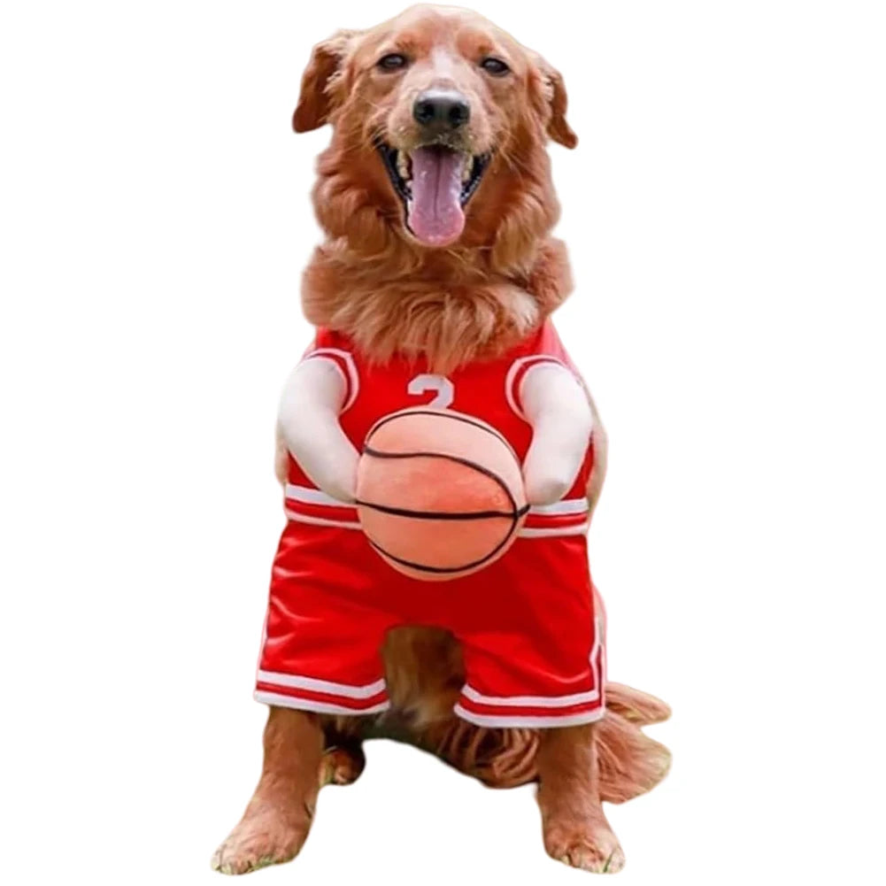 Dog Basketball Player Costume Funny Dress Up Sports Outfit with Ball Dog Basketball Costume for Halloween Christmas