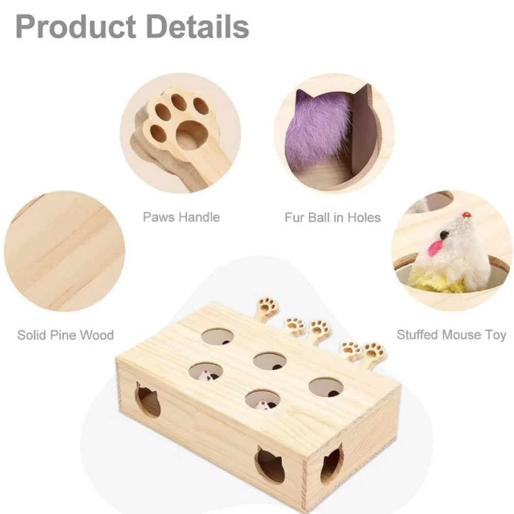 Mewoofun Interactive Cat Toy Whack A Mole Wood Game