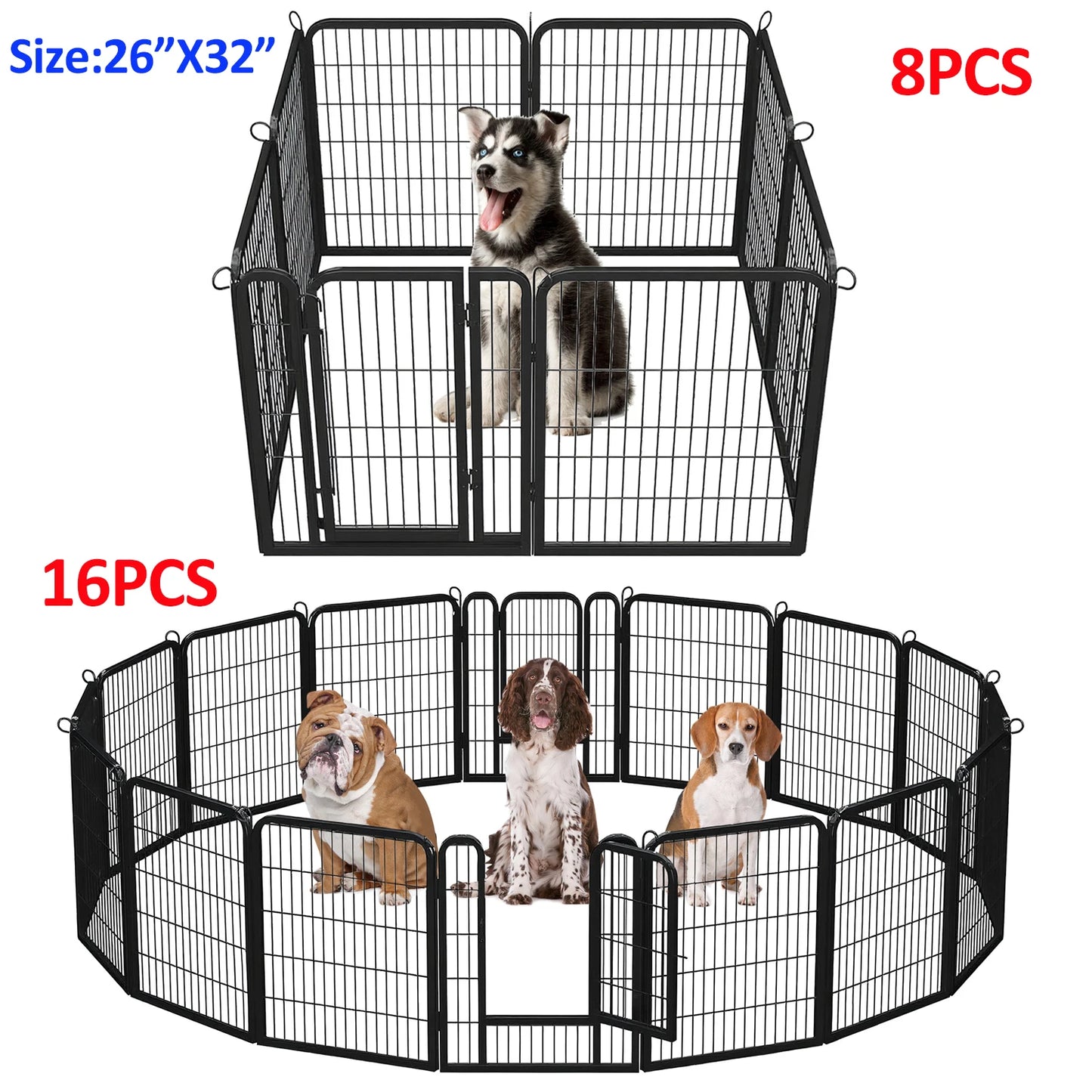 Foldable Dog Playpen With Door Outdoor Indoor Heavy Duty Fence