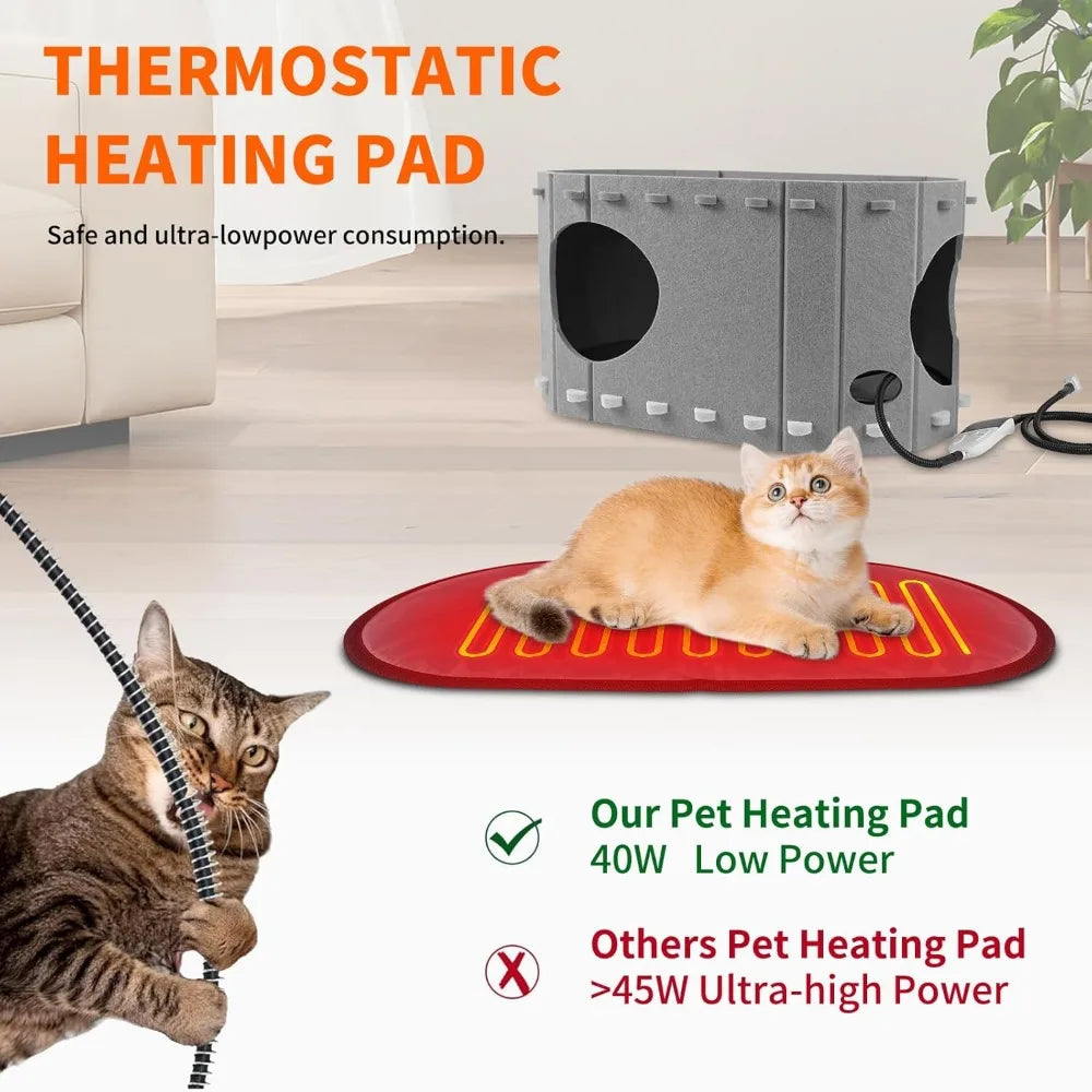 Foldable Heated Cat House For Indoor Cats With Timer And Adjustable Heating Pad