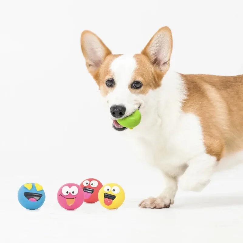 Five Pack Emoticon Latex Dog Toys Squeaky Ball Toy