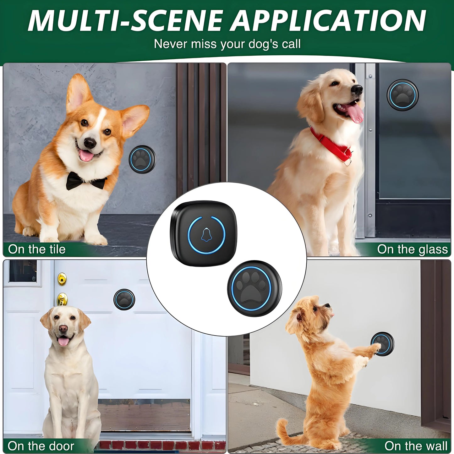 Wireless Dog Doorbell 1000ft Range IP65 Waterproof With 60 Melodies
