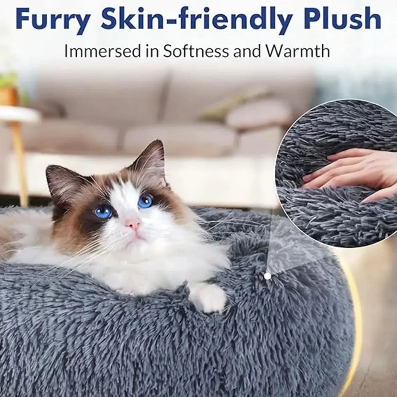 NONECN Round Plush Pet Bed Fleece Dog Cat Cozy Bed