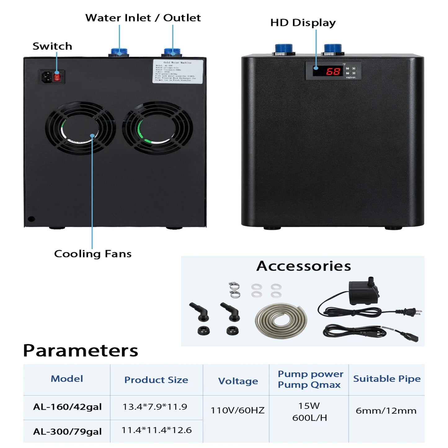Aquarium Chiller 0.1 0.33 0.5 HP Water Cooling System
