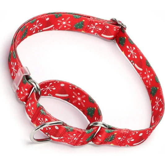 Christmas Martingale Dog Collar Red No Slip Nylon Training