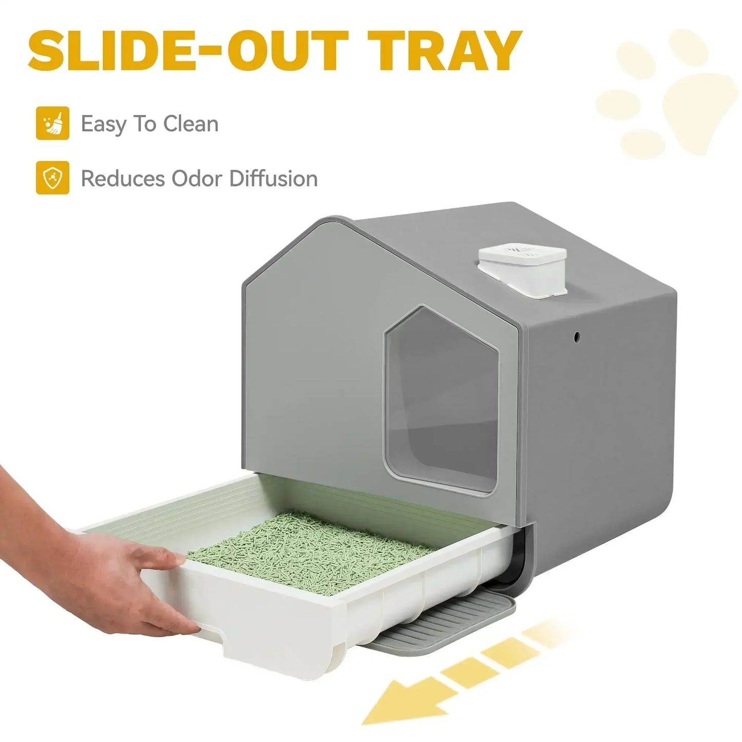 Oversized hooded cat litter box with odor control, spoon, mat, easy to clean, grey， litter box ， cat litter box