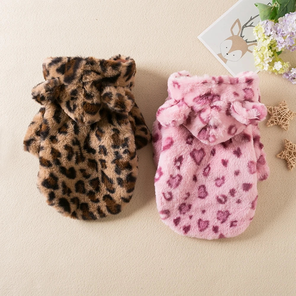 Guangdong Fleece Leopard Print Dog Hoodie Winter Coat