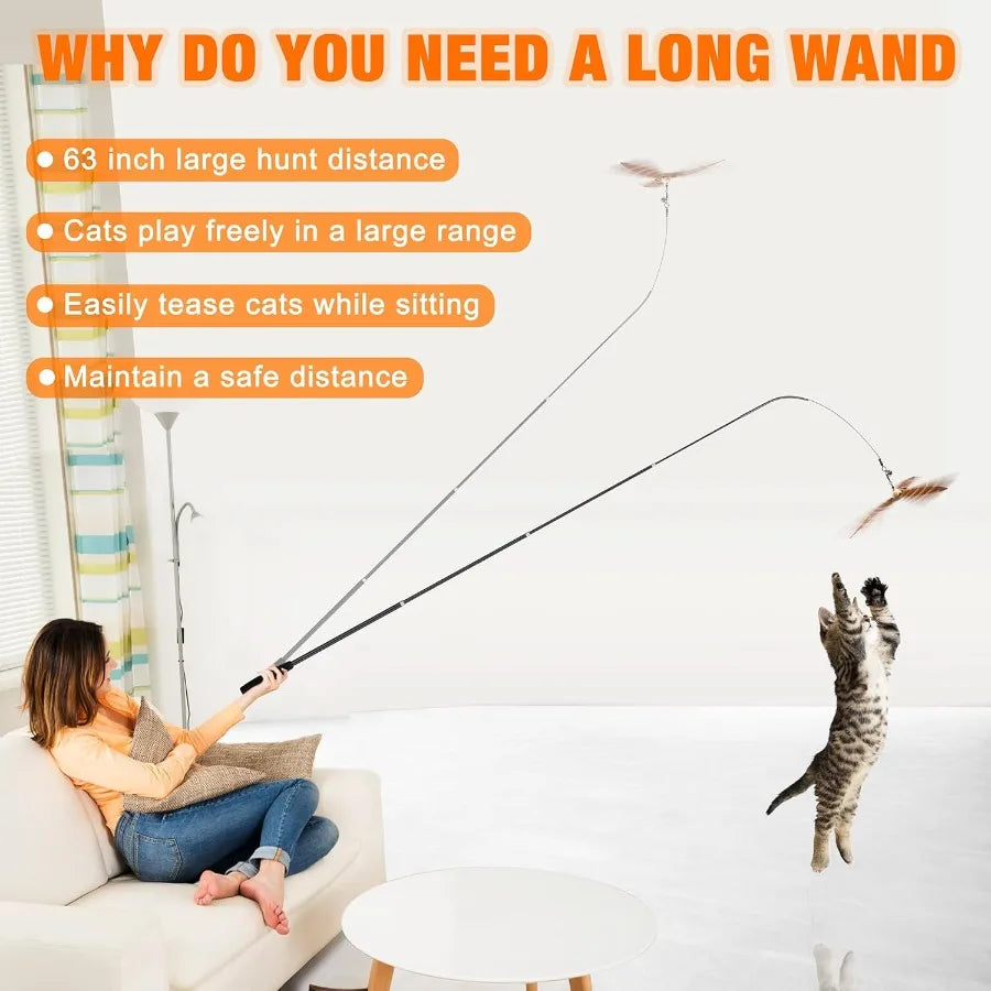 2025 Cat Toys 2 in 1 Spring Wand with Feather Refills