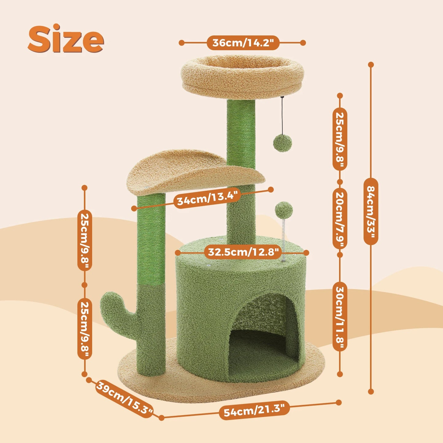 Cactus Cat Tree With Cozy Curved Perch And Scratching Post